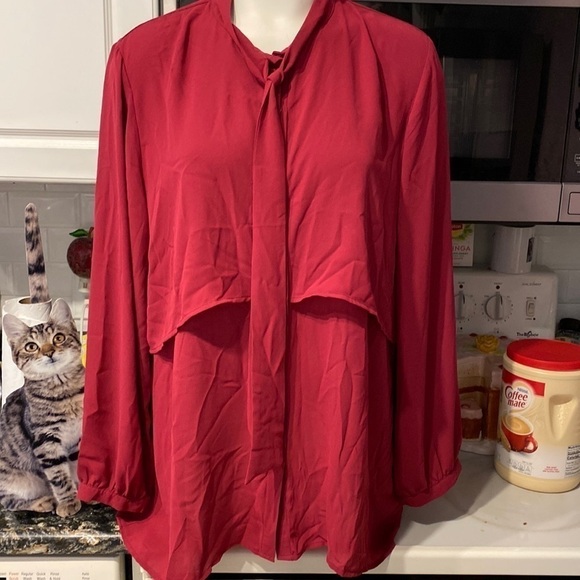 D Joan River solid purple long sleeve button up tie regular size blouse XL - Picture 1 of 3